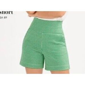 Cabi Picnic Short Womens M Geen White Gingham Check Pockets Pull On 6801 NWT